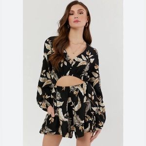 NWT Forever 21 Black Long Sleeve Floral Print Romper